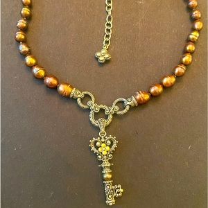 Barbara Bixby brown pearl necklace with key pendant